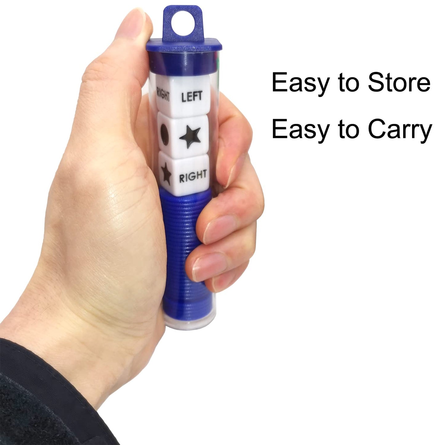 Left Right Center Dice Game Prime Set Bundle With 3 Dices + 36 Chips. Round Tube Storage Is Very Convenient For Travel. Easy To Store, Carry Around. (Blue)