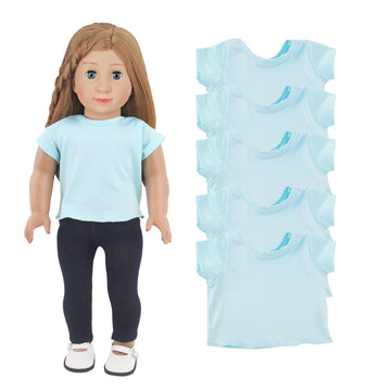 AugFrog 5 Pcs Doll T-Shirts - Summer Outfit for 18 Inch Dolls, Short Sleeved Classical Tee (Blue)