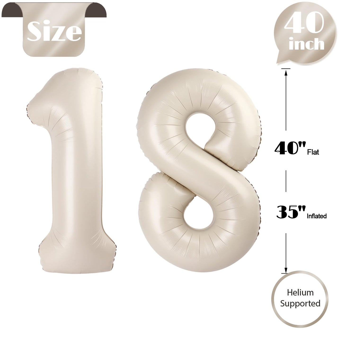 18 Balloon Number, Cream White Number 18Th Birthday Balloons 40 Inch, 18 Years Old Cream White Birthday Decorations For Boys Gir