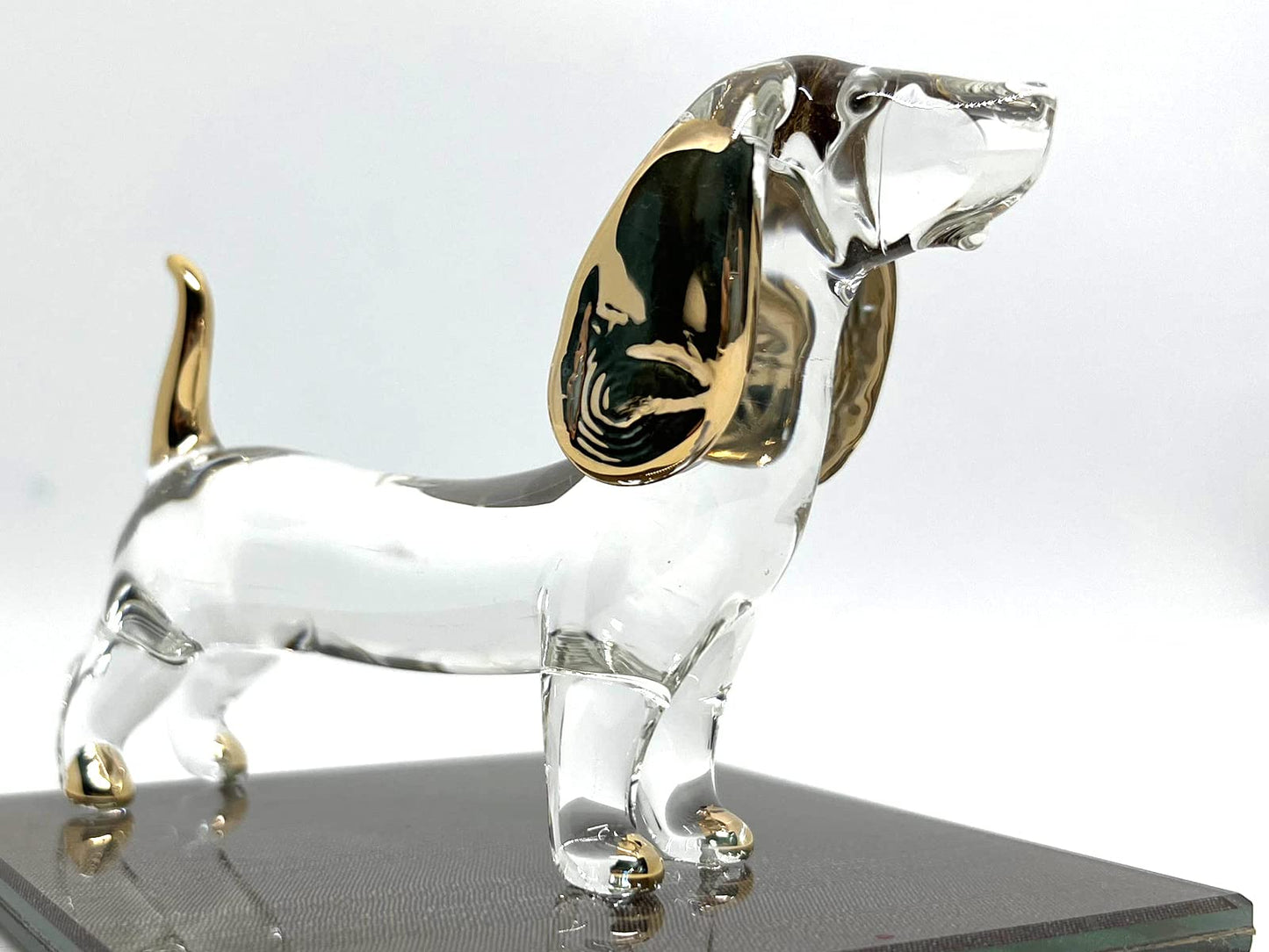 Sansukjai Dachshund Miniature Figurines Dog Animals Hand Blown Glass Art Gold Trim Collectible Gift Decorate (Clear Violet)