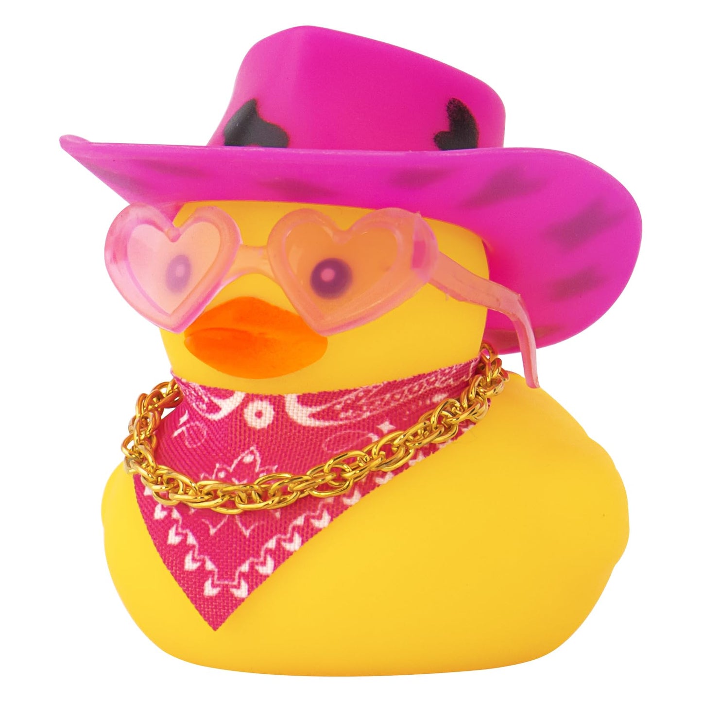 Wonuu Car Rubber Cowboy Duck, Yellow Ducks Decoration Dashboard With Cowboy Hat Necklace Sunglasses, Black Spots Pink