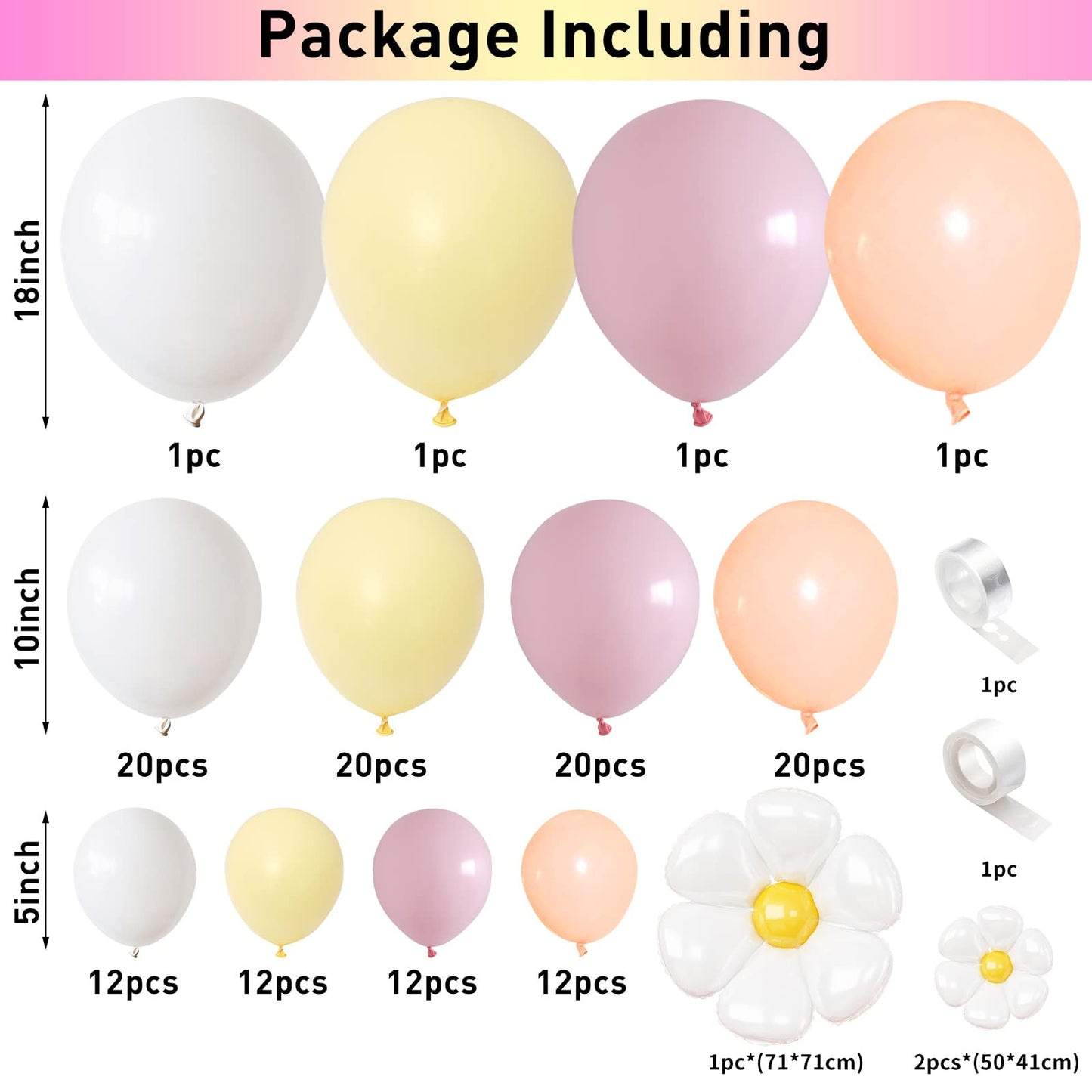 Daisy Flower Balloon Garland Arch Kit 137 Pcs Groovy Flower Foil Balloons Boho Pastel Pink Yellow White Orange Birthday Party De