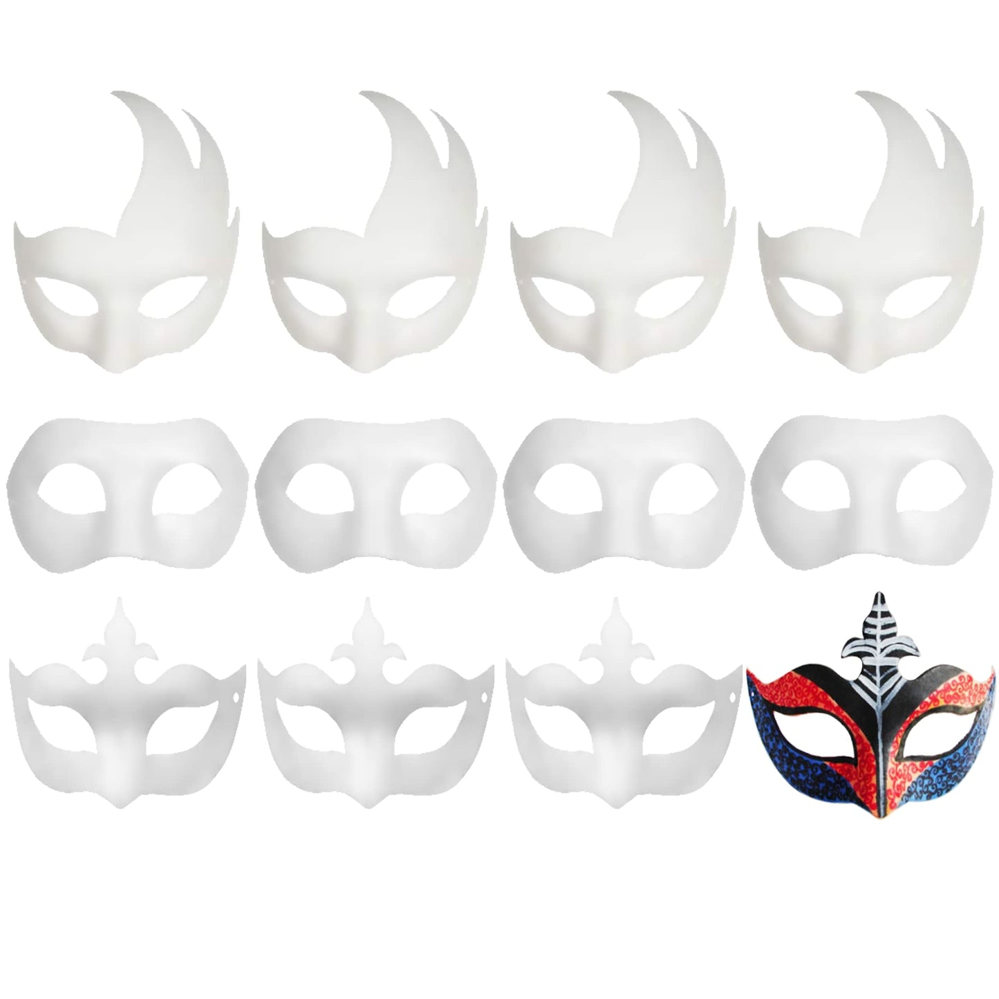 CSPRING 12PCS Cute Paper Face Paintable White Plain DIY Mask for Mardi Gras Cosplay Masquerade Dance Party