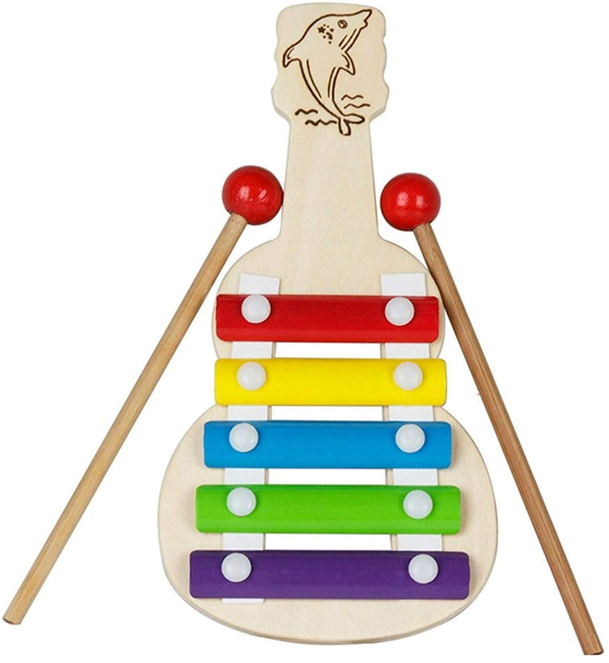 Kingsman Store Wooden Xylophone Guitar Shaped Musical Toy For Children With 5 Note Pack Of 1 Multi Color