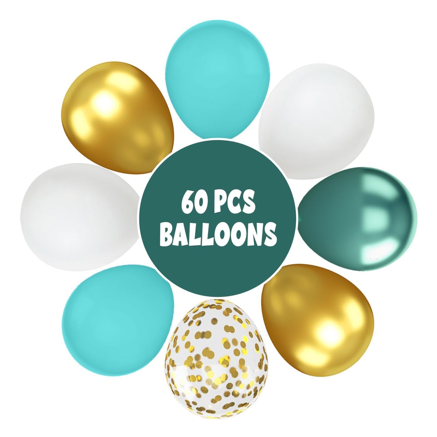 FunHot Teal Balloons, 60 Pcs Metallic Gold & Dark Green, 12 Inch Latex Balloons for Wedding, Birthday, Baby Shower Party Decor