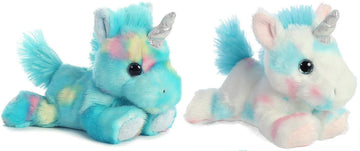 Aurora Bundle Of 2 Stuffed Beanbag Animals - Blueberry Ripple Unicorn And Cake Pop Unicorn, Blue/White, Multicolor