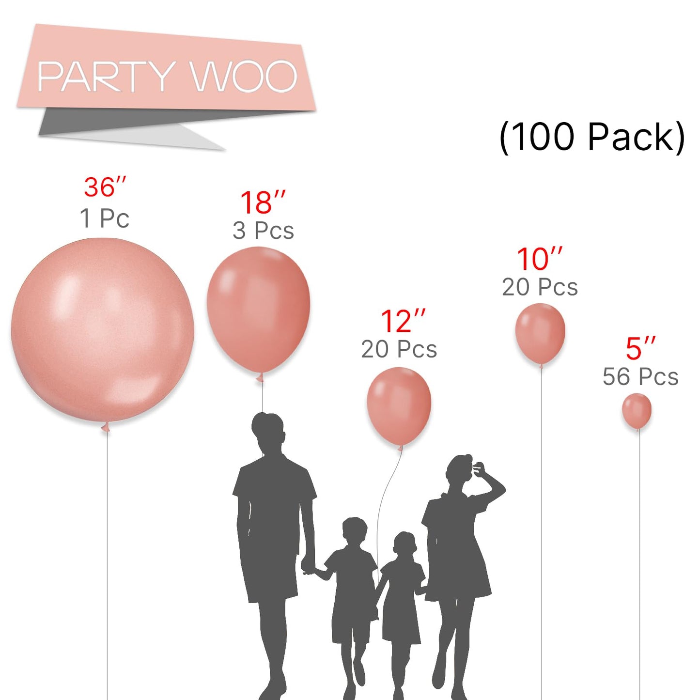 Partywoo Blush Pink Balloons, 100 Pcs Boho Pink Balloons Different Sizes Pack Of 36 Inch 18 Inch 12 Inch 10 Inch 5 Inch Salmon Pink Balloons For Balloon Garland As Birthday Party Decorations, Pink-F01