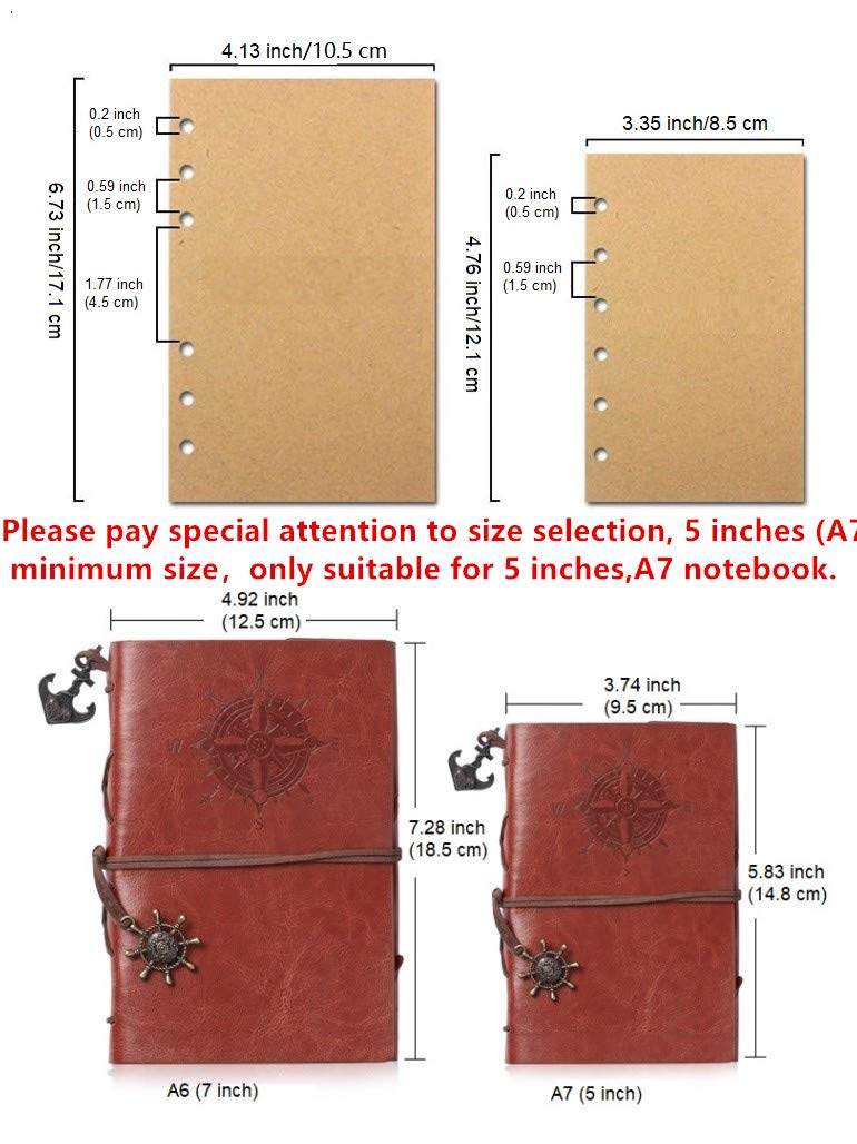 Ailifly 2 Pack Vintage Nautical Leather Writing Journal Diary Spiral Notebook Refillable Unlined Paper(5 Inches(A7), Paper)