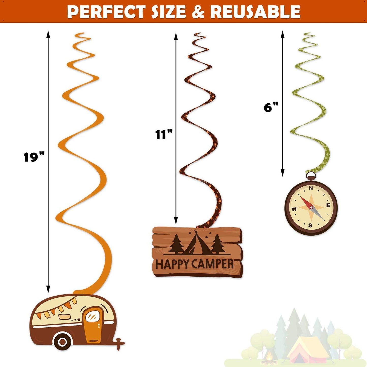 Levfla 30CT Happy Camper Party Hanging Swirls Decoration Camping Kids Birthday Photo Props Ideas Tent Cutouts Adventure SMore W