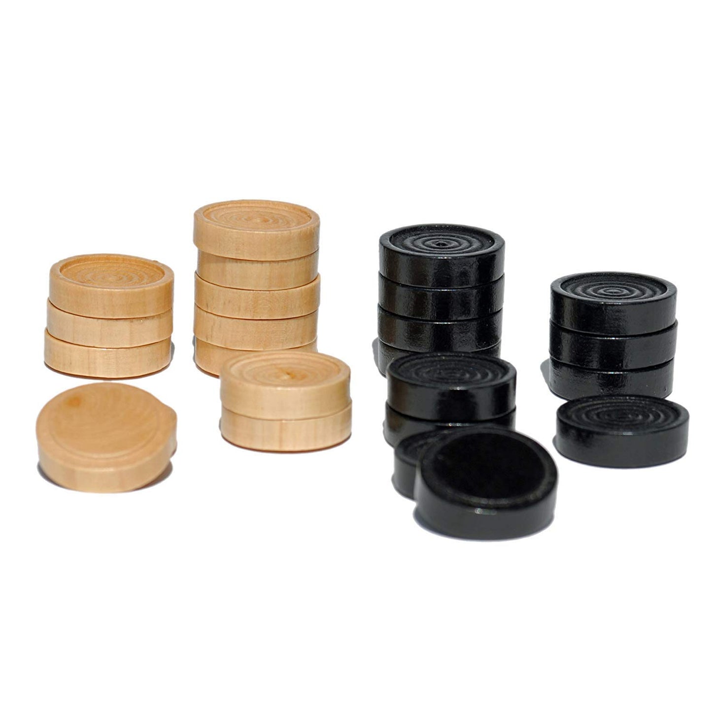We Games Wood Backgammon Chips With Cloth Pouch - Black & Natural 1.5 In. Diameter