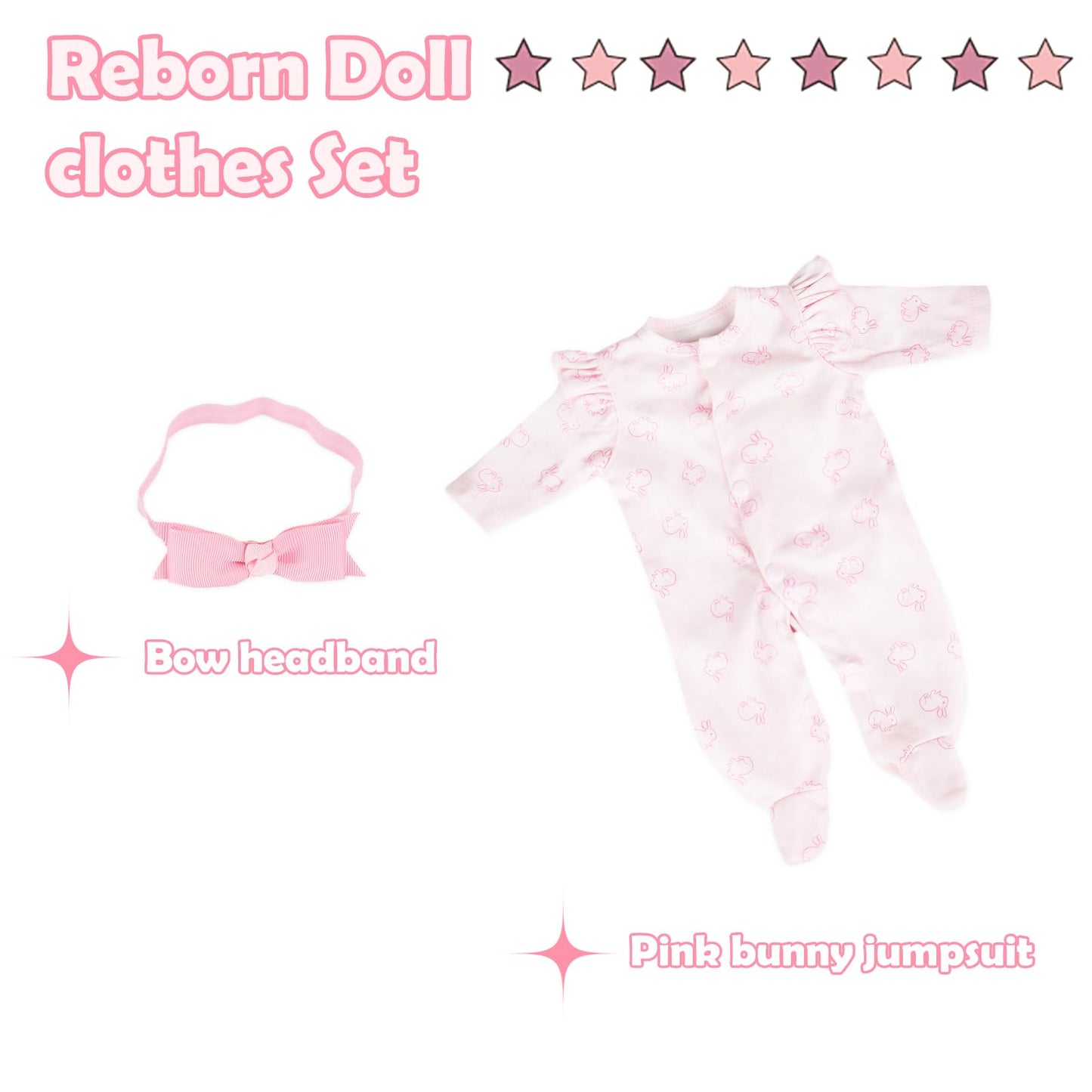 Caranovo Realistic Reborn Baby Doll Clothes 16-18 Inch 2Pcs Pink Outfits Clothing Set Accessories Suitable For Reborn Babies And