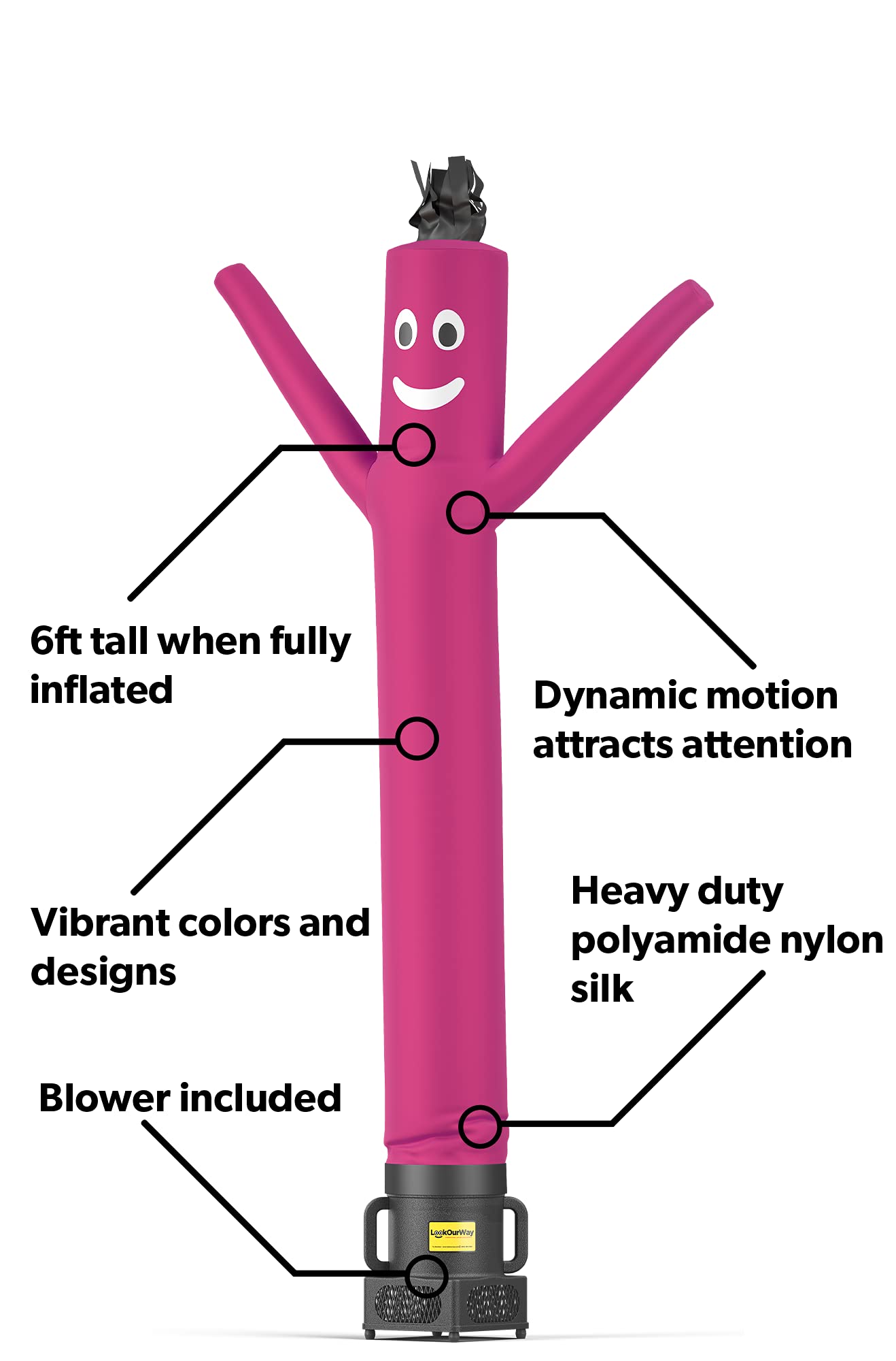 LookOurWay Air Dancers Wacky Waving Inflatable Tube Man Set - 7ft Tall Advertising Air Dancer Waving Man Inflatable Tube Guy with Sky Dancer Blower - Pink