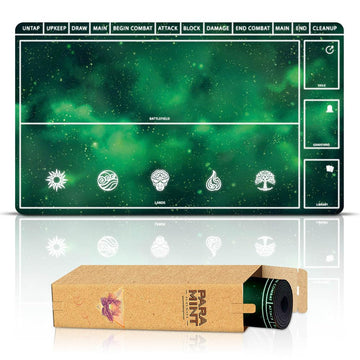 Paramint Cosmic Green Playmat With Zones (Stitched) - Mtg Playmat - Compatible With Magic The Gathering Playmat - Play Mtg, Yugi