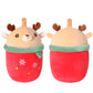 MMguai 14 inch Cute Christmas Deer with Green Scarf,Boba Bubble Tea Plush Soft Pillow Plushies,Large Deer Milk Tea Stuffed Anima