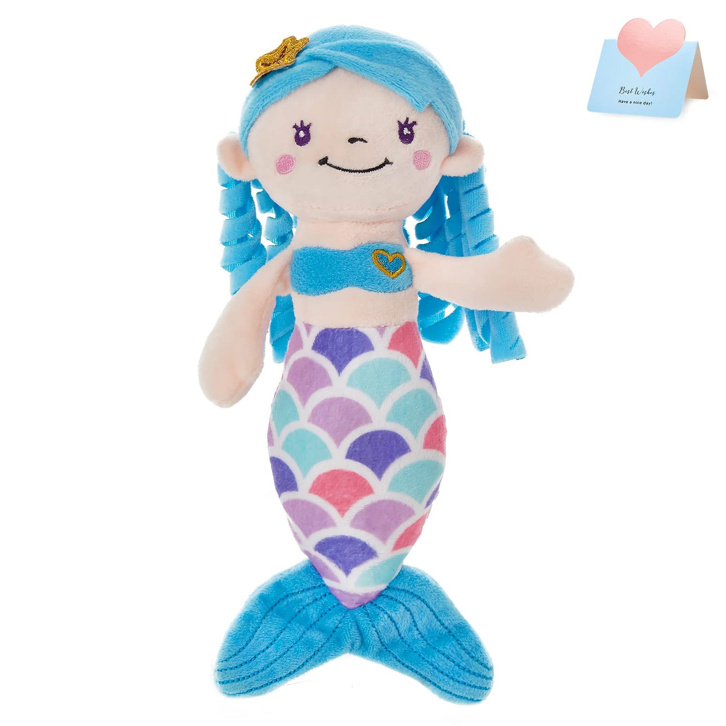 Athoinsu Blue Mermaid Stuffed Animal Soft Cute Mermaid Princess Plush Doll Toy Birthday Valentine'S Day Gifts Decors For Girls Kids Toddlers, 12''
