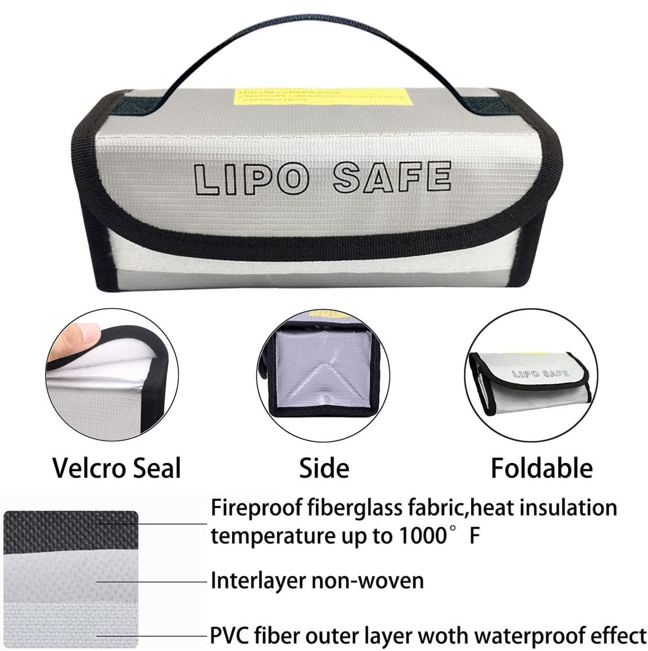 Shhao 3Pcs Lipo Battery Safe Bag Fire-Explosionproof Bag For Rc Vehicle Batteries Other Batteries Storage And Charging Safe (215X145X165Mm+185X75X60Mmx2)