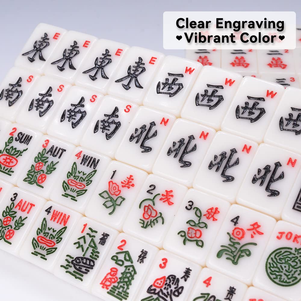 drizzle Travel Mini American Mahjong Set - 166 White Tiles, 0.8" Melamine, Includes Racks & Pink Panda Bag