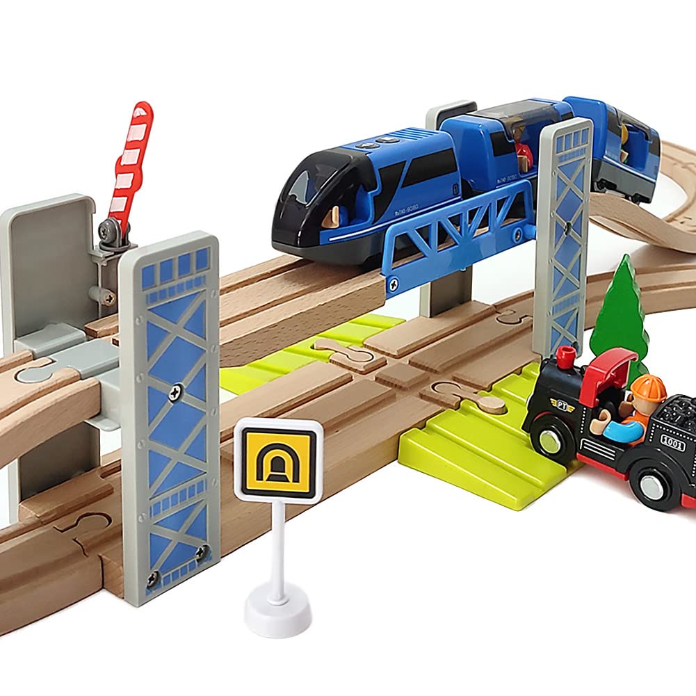 Wooden Train Track Accessories Wooden Crane Toy Set with Train Cars for 3 4 5 Year Old Boys Kids Other Major Wooden Rail Brands