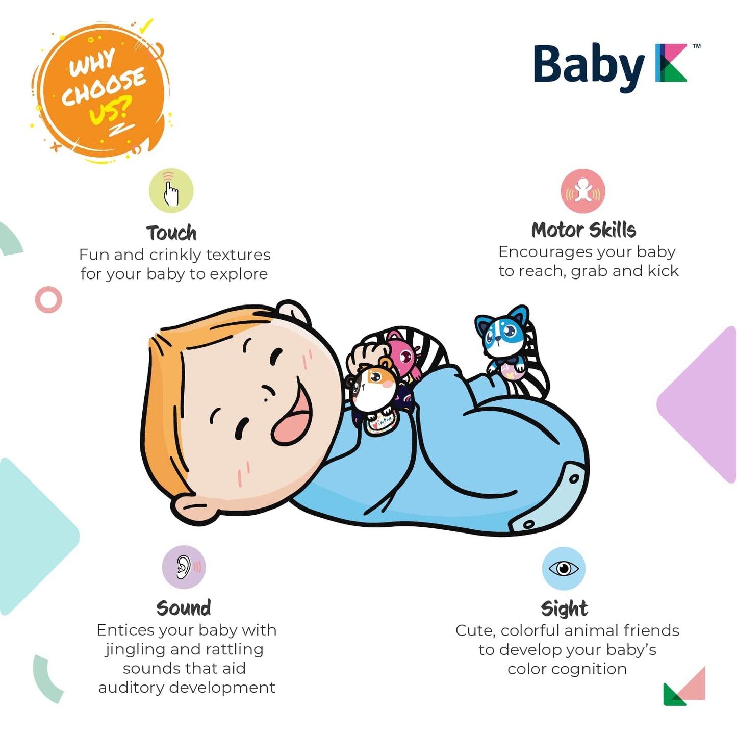 K Baby Rattle Socks For Girls & Boys (Pet Set) - Baby Toys 6-12 Months - Wrist & Foot Rattles - Gift Idea