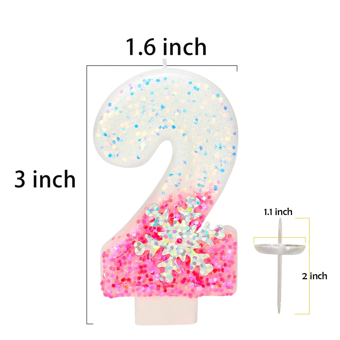 Frozen Themed Birthday Candles, Number 2 Snow Birthday Candle for Party Supplies, Frozen Birthday Party Supplies, 2.76 inch 2nd
