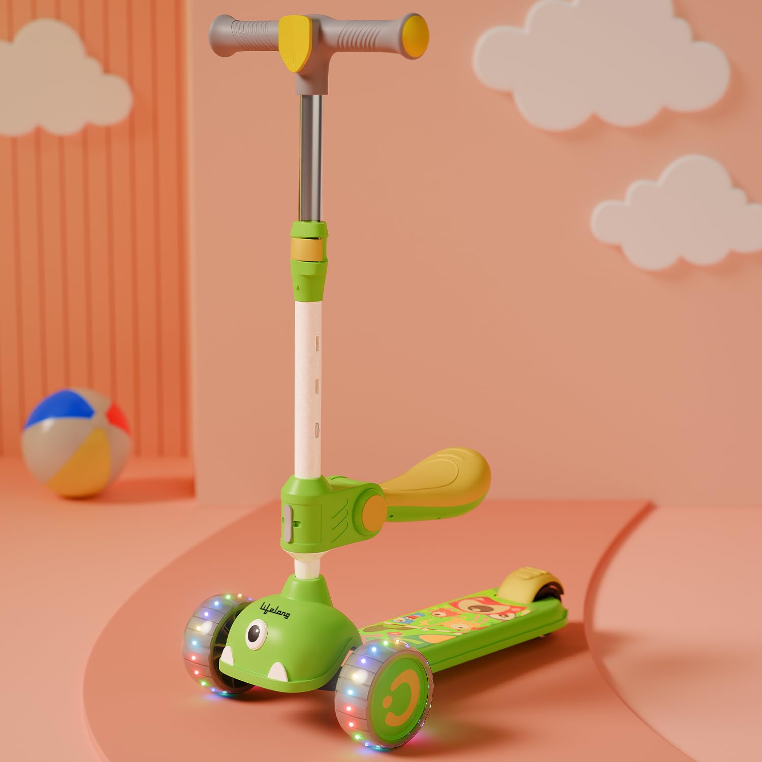 Lifelong Kids Scooter For Boys & Girls | Foldable Seat | Led Pu Wheels | 4-Level Adjustable Height | Bis Certified | 50Kg Capaci