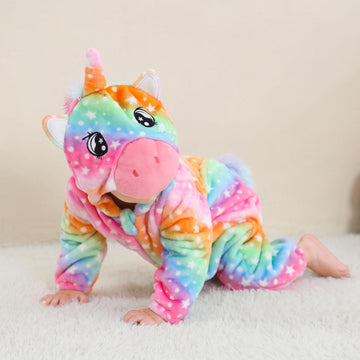Lolanta Baby Girls Halloween Costumes, Infant Flannel Romper, Toddlers Fleece Hooded Jumpsuit, Cute Colorful Bodysuit (Rainbow, 24-30 Months)