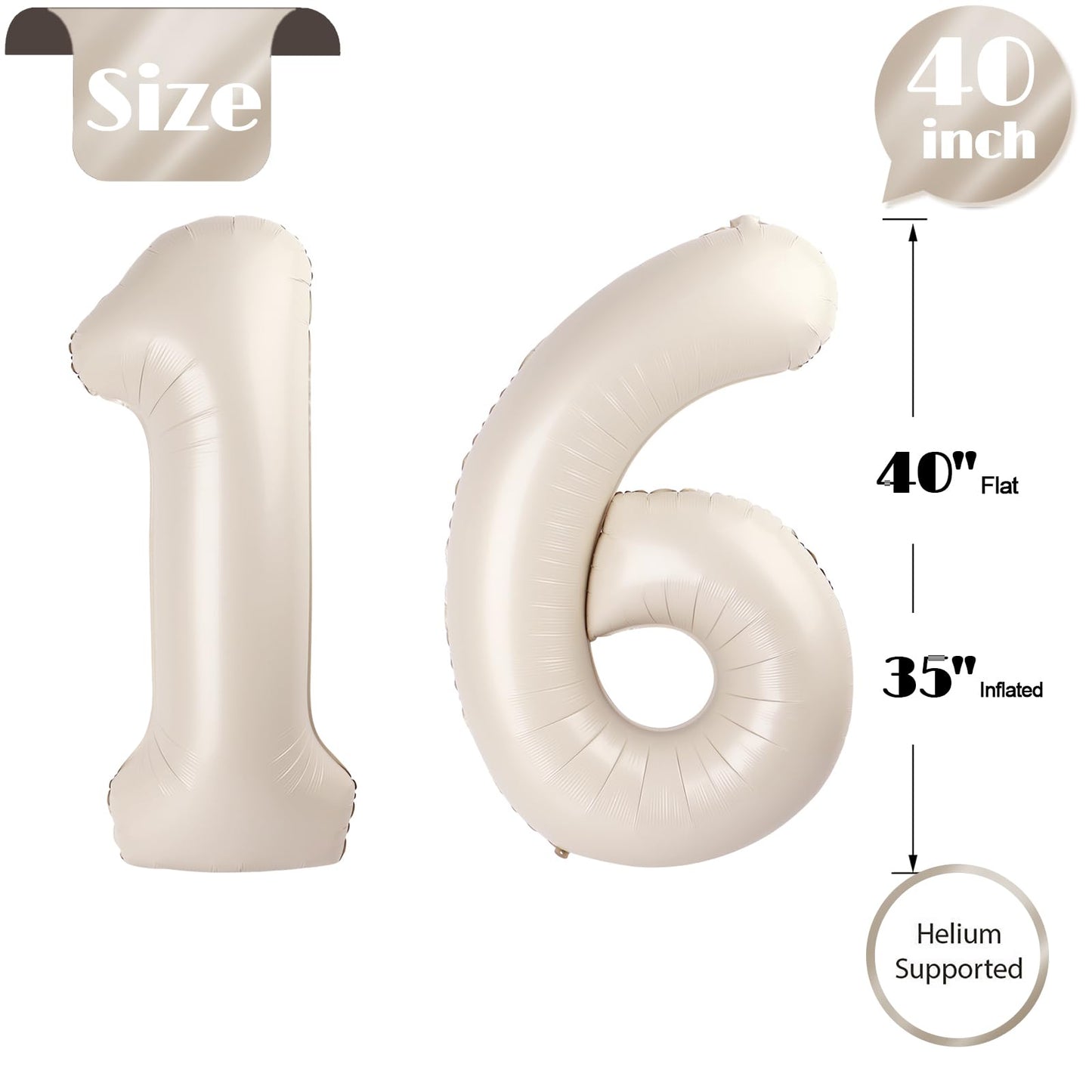 16 Balloon Number, Cream White Number 16Th Birthday Balloons 40 Inch, Sweet 16 Years Old Cream White Birthday Decorations For Bo