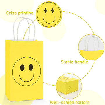 16Pcs Smile Face Gift Paper Bags Smile Face Party Supplies Preppy Party Favors Bags Yellow Smile Face Party Goodie Bags Preppy Party Decor Party Decorations For Bachelorette Birthday Baby Shower