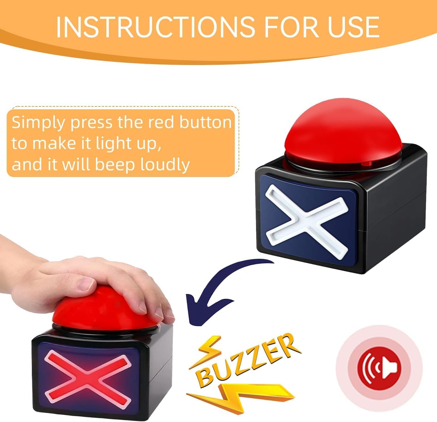Ribosy Game Answer Buzzer, Game Buzzer With Lights And Sound Trivia Quiz Got Talent Buzzer, Buzzer Buttons For Game Show (Red-Black (2 Pack))
