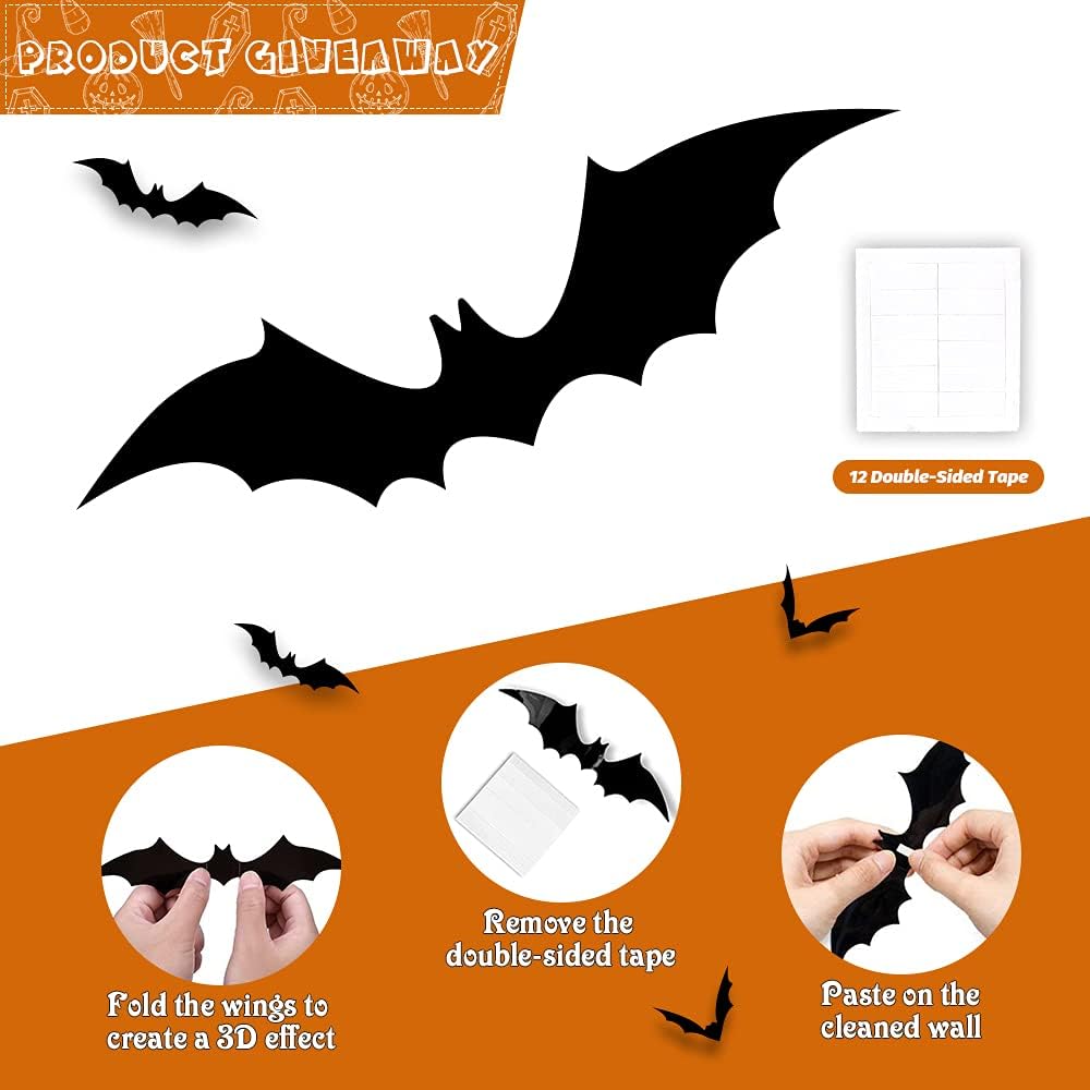 Quimoy Have A Killer Birthday Decorations, Halloween Banner Decorations, Halloween Decorations With 12 Pcs Bat Wall Sticker D  C
