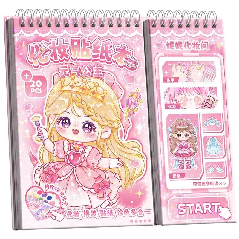 Cute Theme Dressup Sticker Book For Girls Spiral Activity Book With Coloring Cards, Makeup & Headpiece Stickers, Nail Art Stic