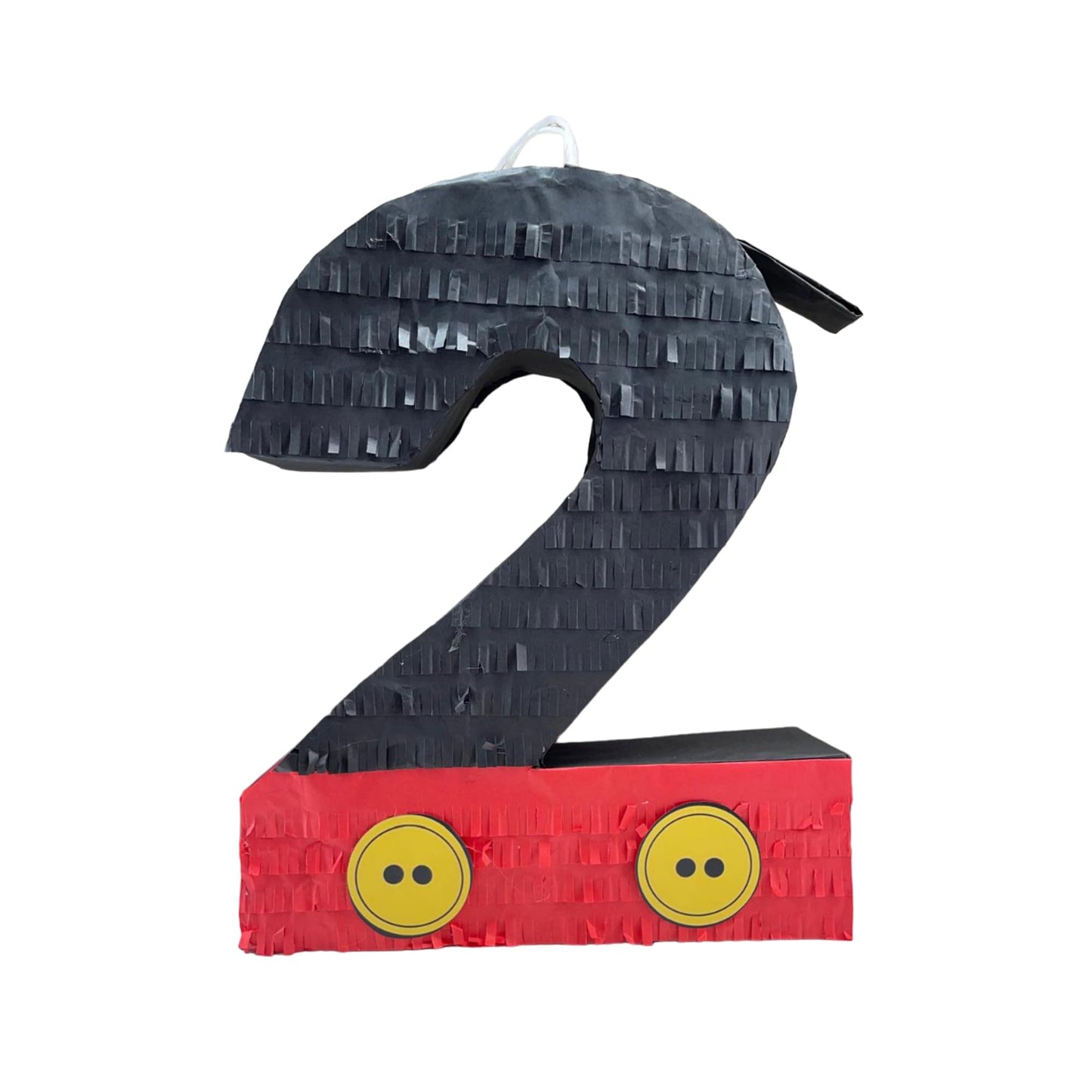 Apinata4U Black & Red Number Two Pinata With Yellow Buttons, Second Themed Birthday Party Supplies And Decorations, Anniversary Celebrations Pinata, Kids Second Birthday Gift, 20 X 16 X 4 Inches