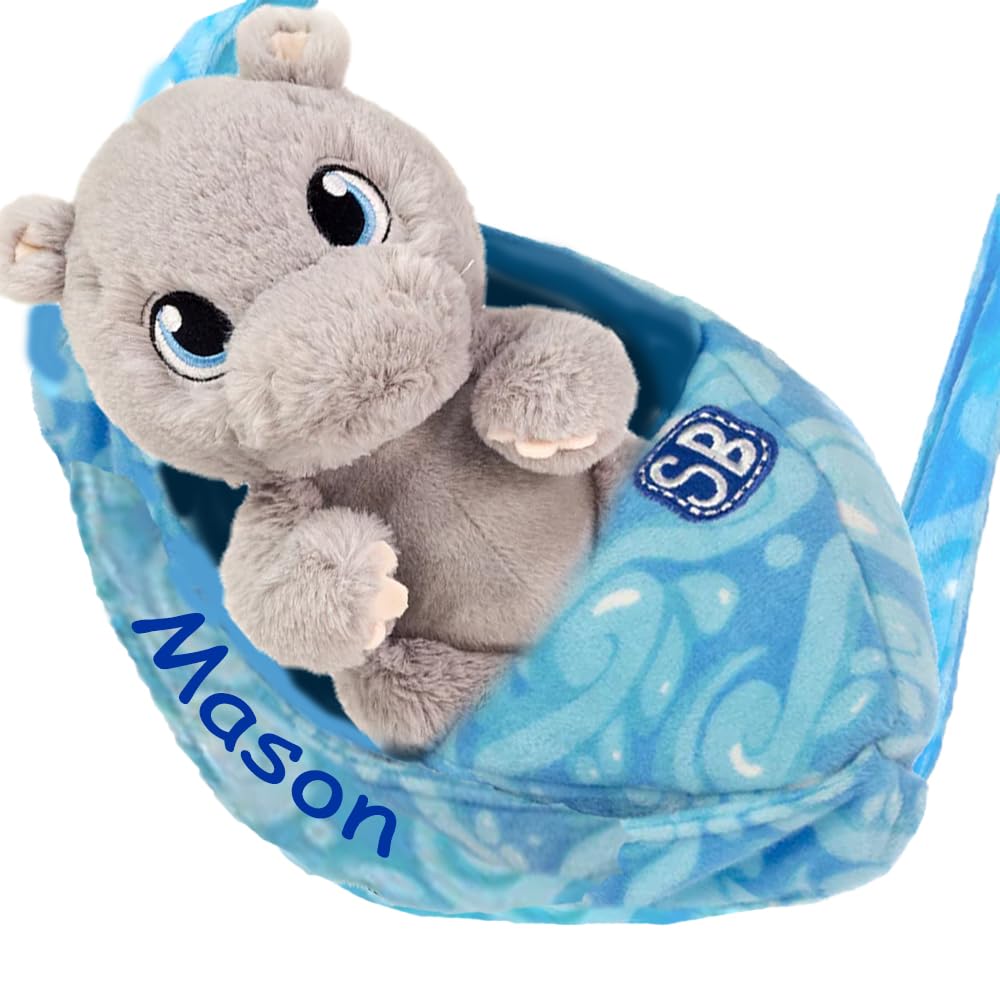 The Trendy Turtle Personalized Hippopotomus Swaddle Baby - Stuffed Animal Keepspirit-inspired flavor and Pouch with Custom Name - 9.5 Inch