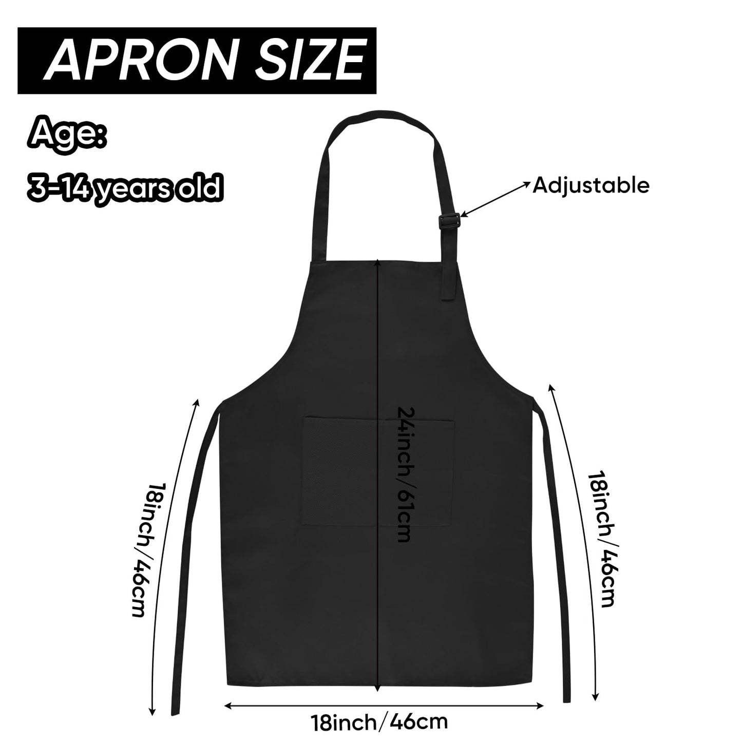 NACHLYNN 10 Pieces Kids Aprons Adjustable Toddler Apron with 2 Pockets for Kids Painting Cooking Baking Crafts Activity (Black)