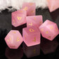 UDIXI Natural Gemstone Dice Set, 7PCS Crystal DND Dice for Dungeons and Dragons, Handmade Stone Dice for MTG Table Games(Pink Ca