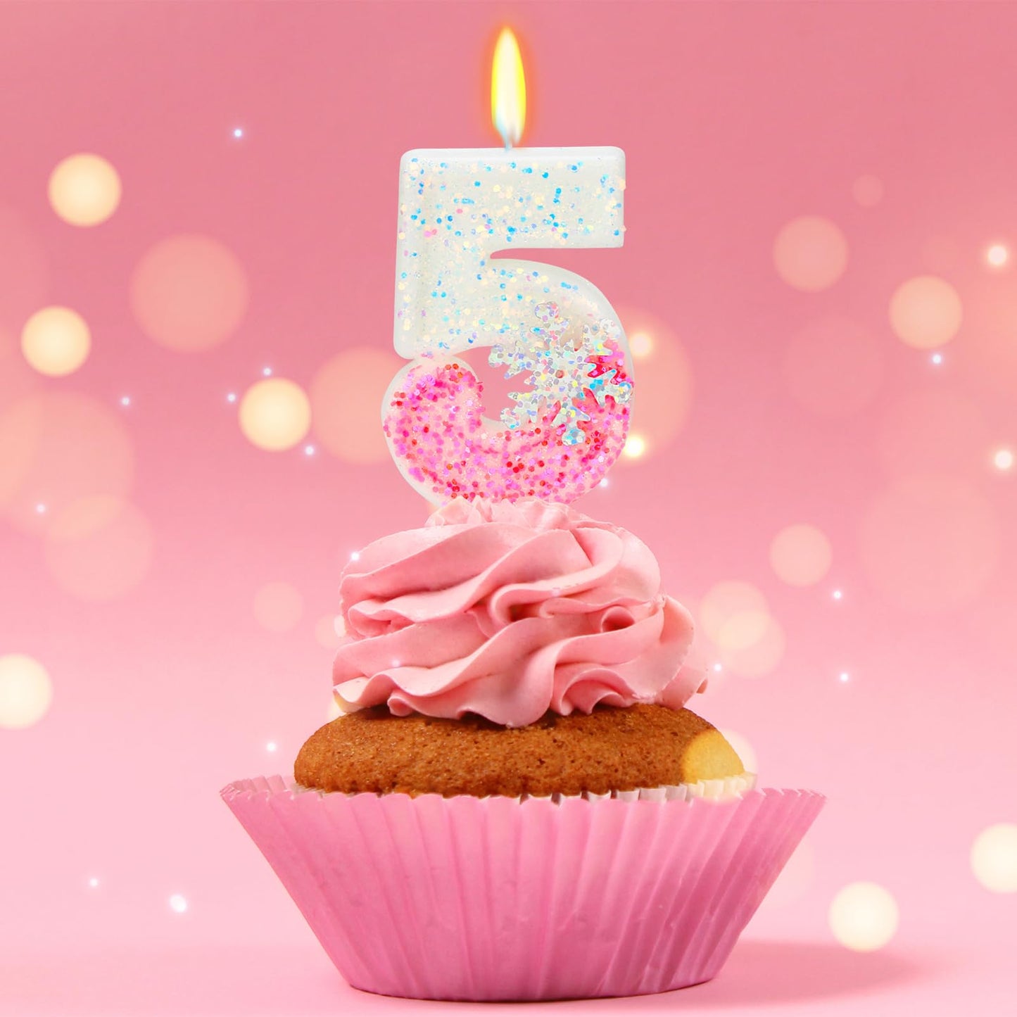 Frozen Themed Birthday Candles, Number 5 Snow Birthday Candle for Party Supplies, Frozen Birthday Party Supplies, 2.76 inch Numb