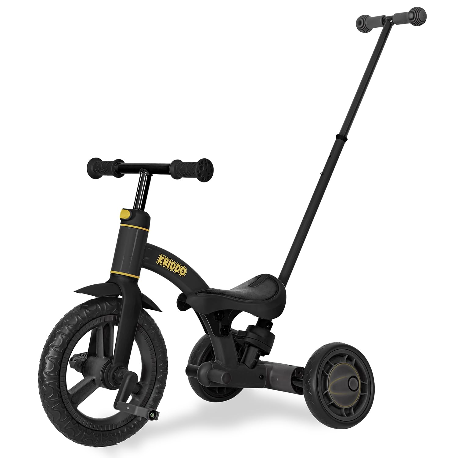 KRIDDO 4-in-1 Kids Tricycle for 1.5 to 3 Yea Old with Parent Steering Push Handle, 12 Inch Front Wheel Trike, Toddler Balance Bi