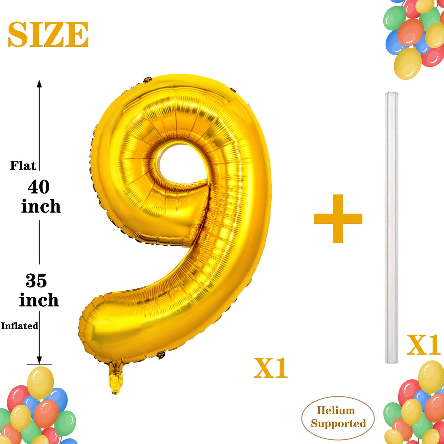 Pigetale 40 Inch Gold Large Numbers Balloons 0-9, Giant Number 9 Digit Helium Balloons Foil Mylar Big Number Balloons For 19 29