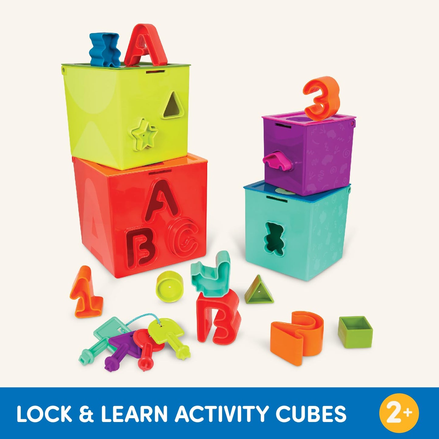 Battat - Sorting & Stacking Boxes - Nesting Toddler Play Cubes - Color - Coded Dexterity Keys - Numbers, Letters & Shapes - 2+ Y