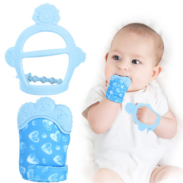 Vicloon Silicone Teething Mitt, 2Pcs Baby Teething Mitten With Adjustable Strap, Crinkle Sound And Textured, Self Soothing Baby 