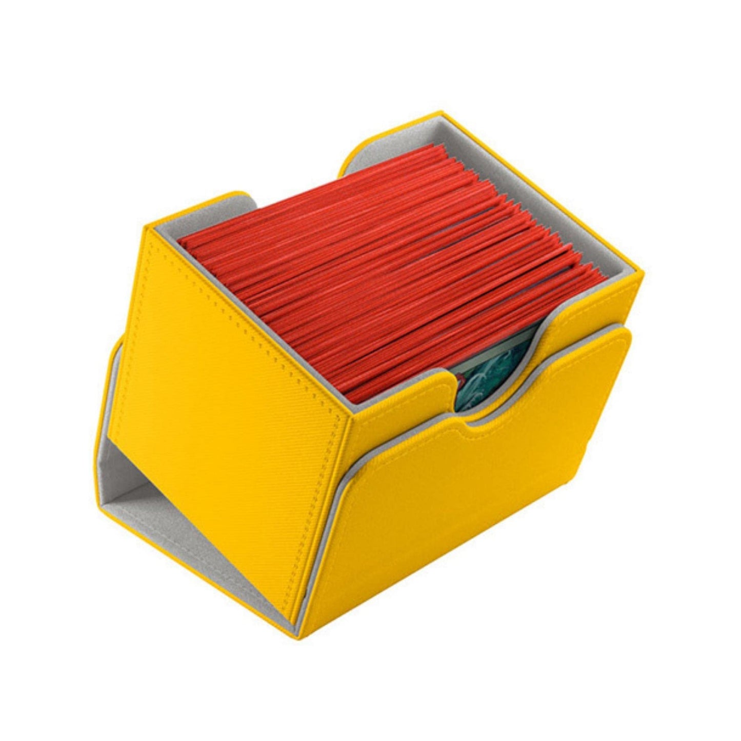 Gamegenic Sidekick 100+ Convertible Deck Box | Sideloading Card Storage Box with Removable Cover | Holds 100 Double-Sleeved Cards | Nexoyber Surface | Microfiber Inner Lining | Yellow Color | Made
