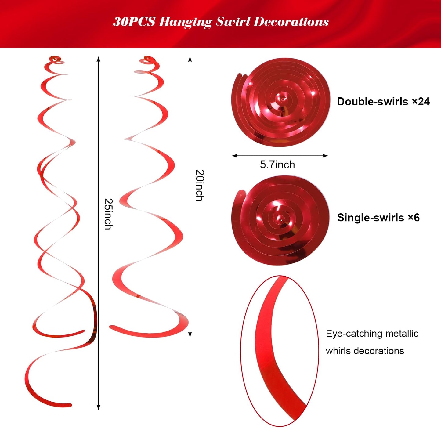 Fumwase Party Swirl Decorations Red Shinny Foil Hanging Swirl Decorations Plastic Streamer for Ceiling Plastic Streamer for Part