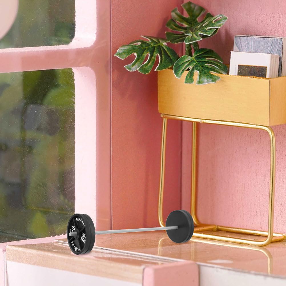 LOGOFUN 3pcs Mini Barbell Model Dollhouse Miniature Barbell Prop Tiny Fitness Equipment Models for Dollhouse Fitness Accessories