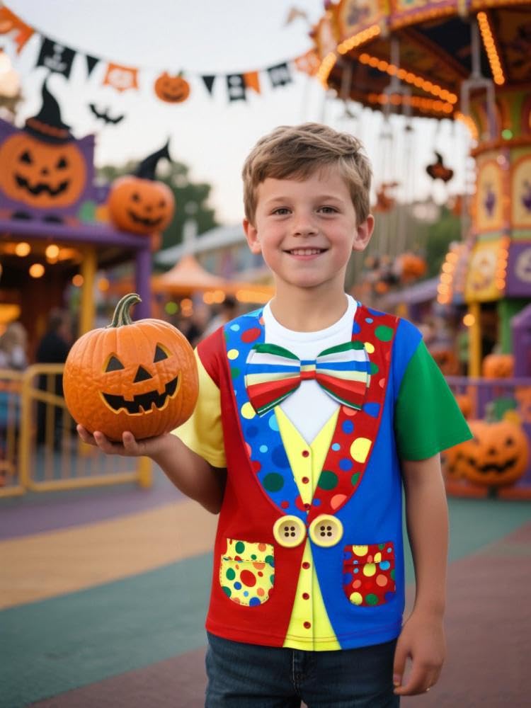 Cosland Boys' Clown Costume For Kids Halloween Shirt, Multicolor, Large