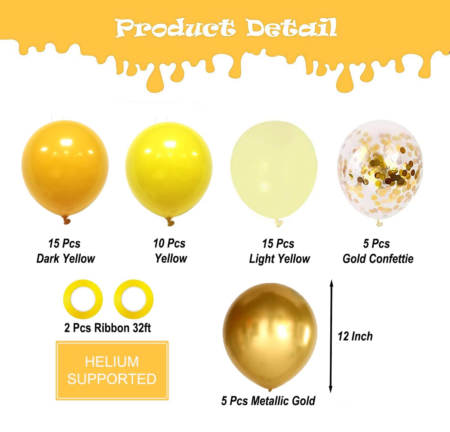 Yellow Gold Confetti Party Balloons, 50Pcs12 Inch Mustard Yellow Balloons Light Yellow Gold Latex Balloons For Birthday Wedding