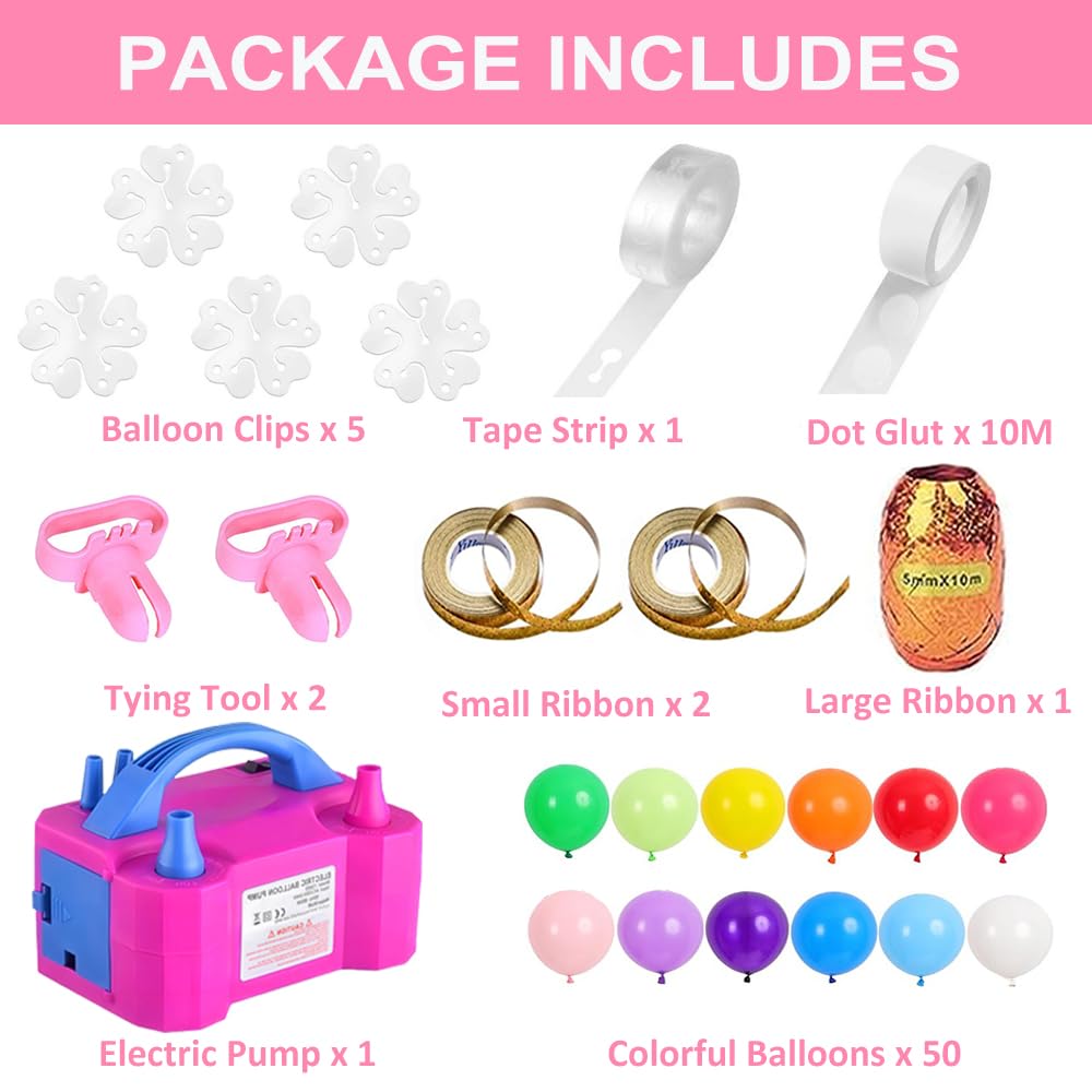Electric Balloon Pump, Portable Dual Nozzle Balloon Blower Inflator With Balloons Tying Tools For Balloon Decoration Weddings Bi