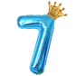 40 Inch Light Blue Number 7 And Mini Crown Balloon For 7Th Birthday Party Decorations, Light Blue Birthday Party Balloons Decora