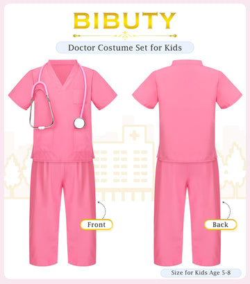 BIBUTY Doctor Costume for Kids Scrubs for Girls Boys, Pretend Play & Dress Up Clothes for Kids, Halloween Costumes for Girls Doc