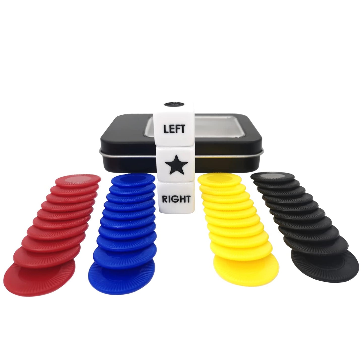 Ahoper Left Right Center Dice Game Prime Set With 3 Dices + 40 Chips.Left On The Product Means Pass 1 Chip To The Left, Right On The Product Means Pass 1 Chip To The Right.(4 Mixed Colors)