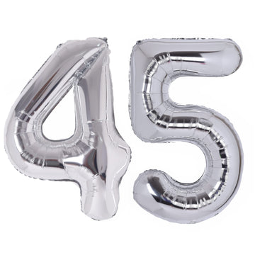40 Inch Number 45 Balloon Silver Jumbo Giant Big Large Number 45 Foil Mylar Silver Balloons 54Th Birthday Party Anniversary Deco